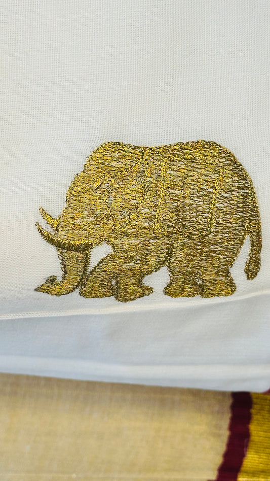 Handwoven Kerala Kasavu Saree – Elegant Saree with Red & Golden Border