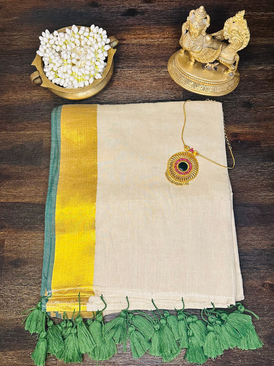 "Jade" Kerala Kasavu Saree