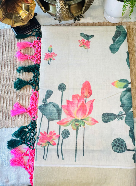 "Lotus" Tissue Kerala Saree