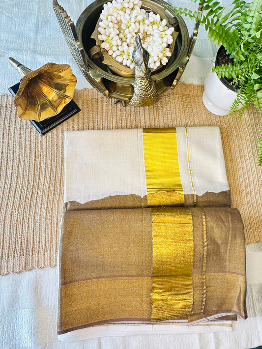 "Sienna" Tie Dye Tissue Kerala Saree