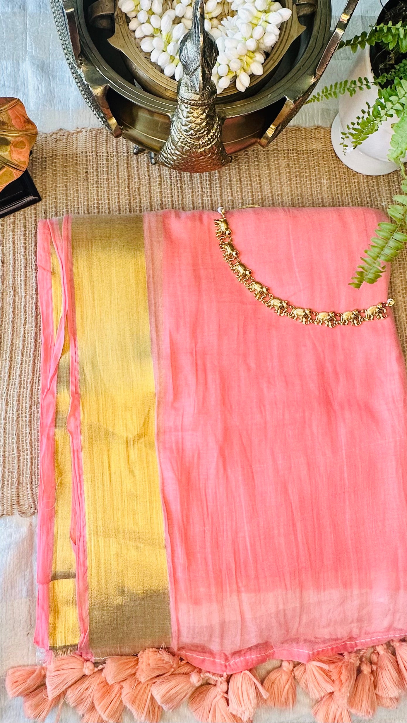 "Coral" Mul Cotton Kerala Saree