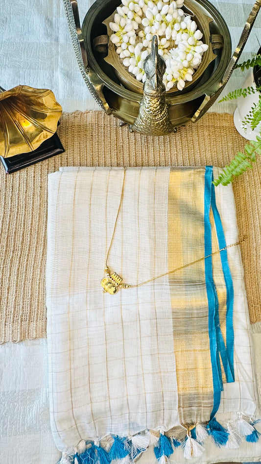 "Saphire" Linen Kerala Saree