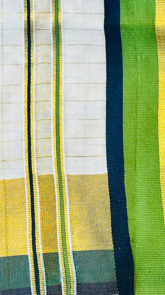 Kerala Kasavu Saree – Handloom Saree in Green and Gold Border
